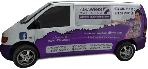 Furgoneta rotulada por Amawebs Mallorca con vinilo impreso