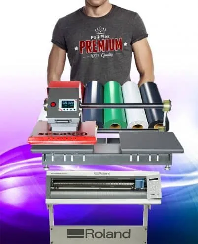 Plancha térmica y plotter de corte para estampar vinilo textil en camisetas