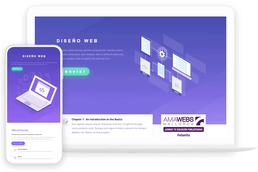 Maqueta de diseño web en un portátil y un móvil